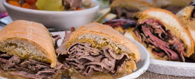 Front View of Philippe's French Dip Sandwiches - Beef Dip & Pastrami Dip